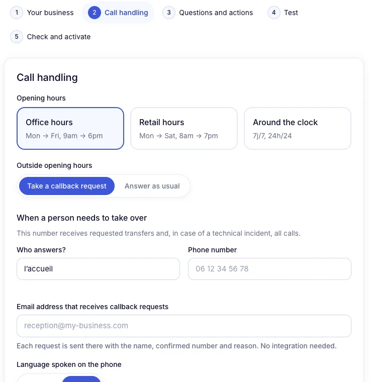 Step 2 : Call handling