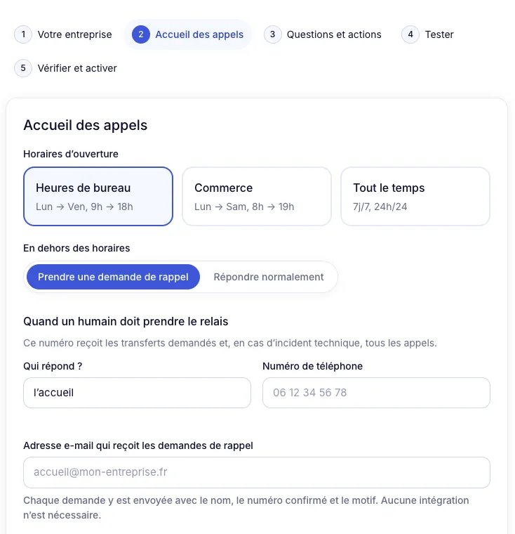 Étape 2 : Accueil des appels