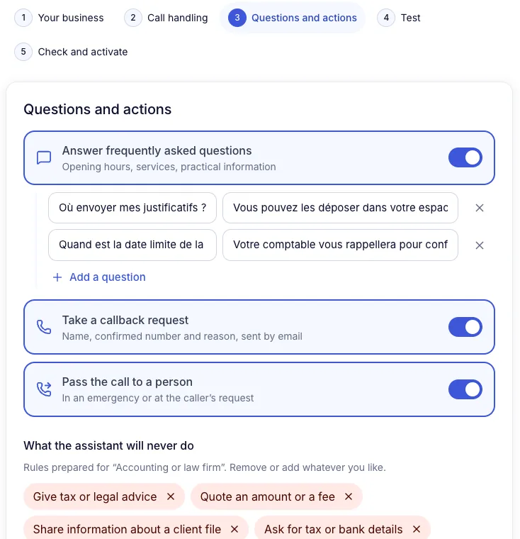 Step 3 : Questions and actions