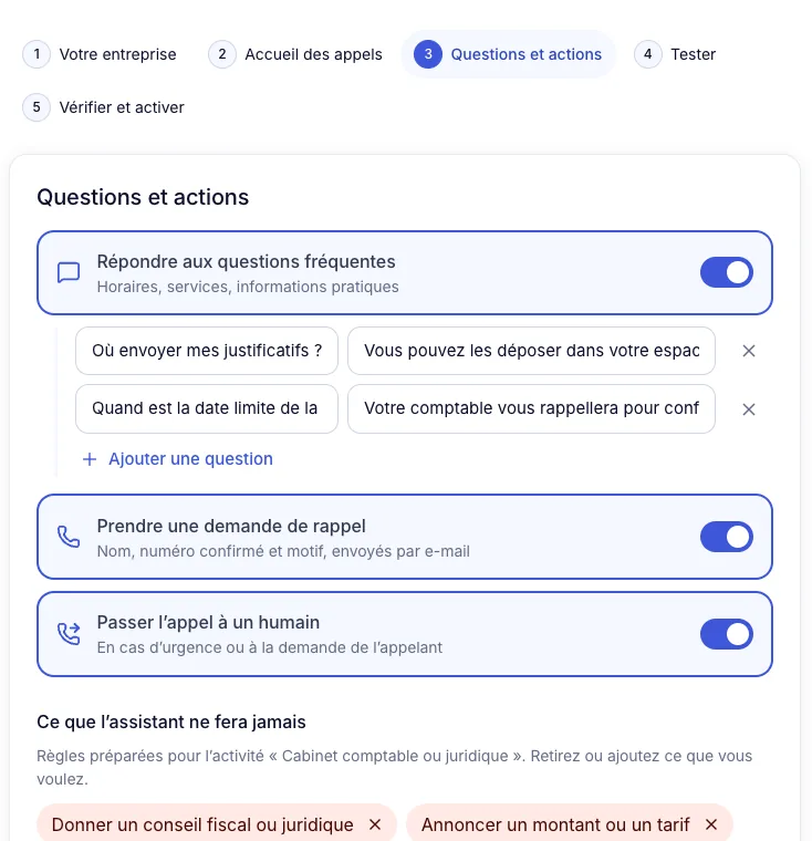 Étape 3 : Questions et actions